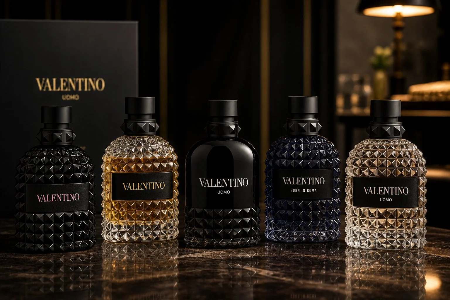 Best Valentino perfumes for men displayed in luxury bottles.